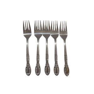 National Stainless Japan Floral Salad Forks Set of 5 Silver Tone Flatware 6.25in